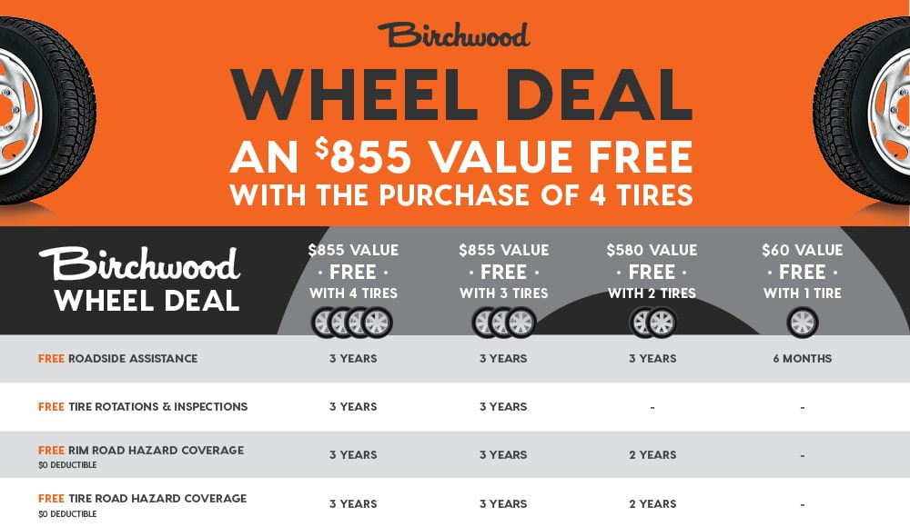 Birchwood Wheel Deal - and $855 value free with the purchase of 4 tires.