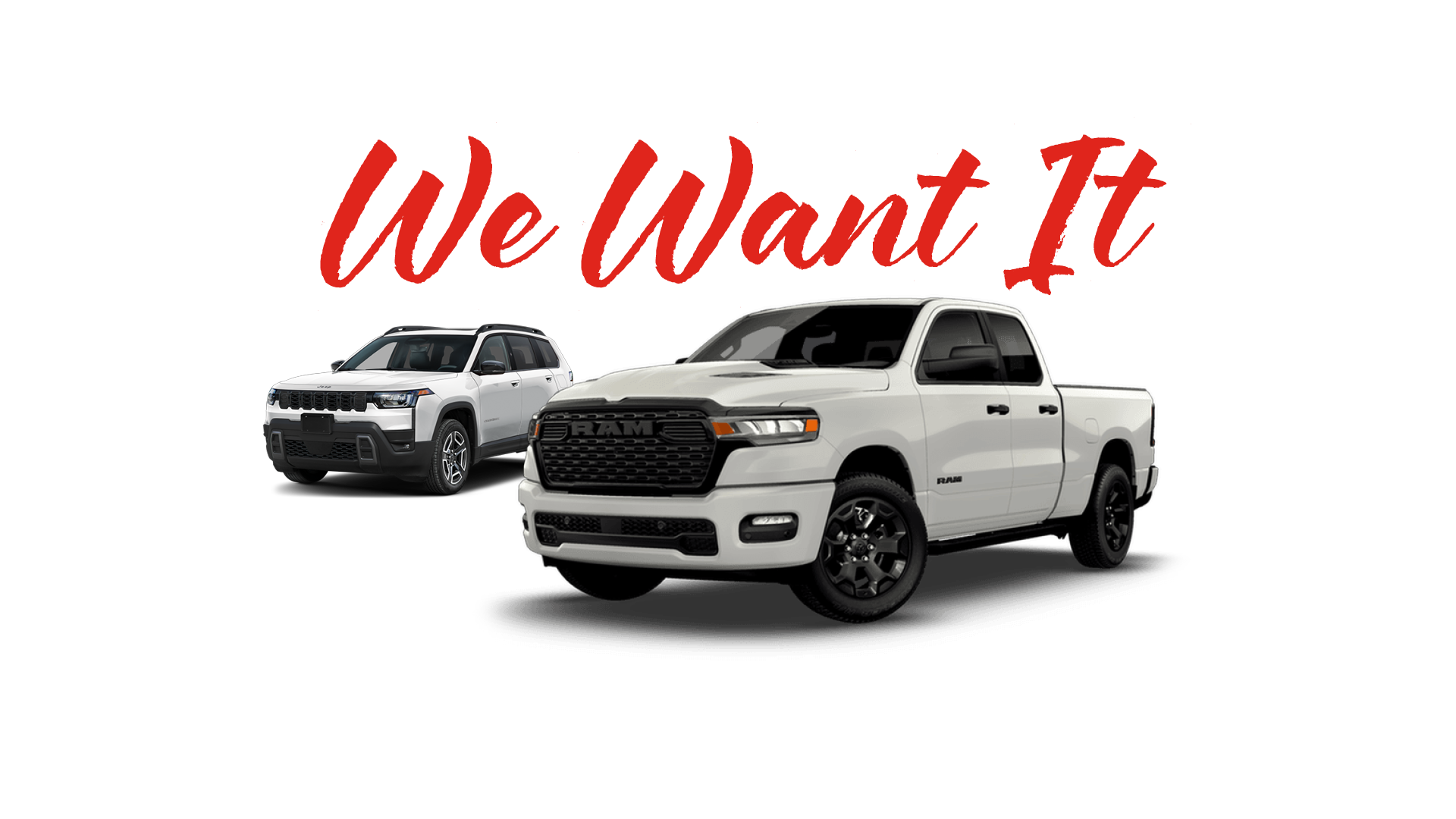 Hail damage advertisement featuring a truck with a cloudy background, promoting trade-in services without hassle or repair estimates.